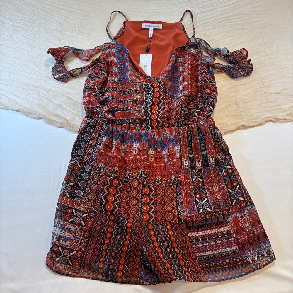 BCBGeneration Womens Boho Western Print One Piece Romper Size M NWT